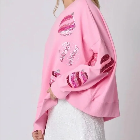Pink Sequin Ornament Sweatshirt - Picture 2 of 5